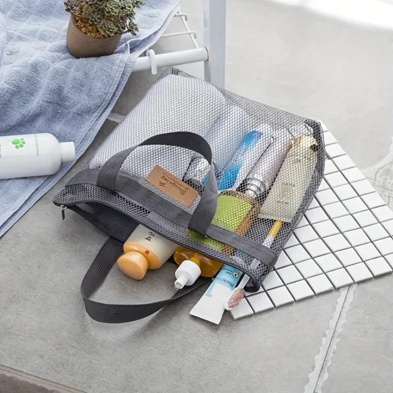 Borsa da doccia in rete leggera da 1Pc con tecnologia ad asciugatura rapida borsa da toilette portatile per palestra e borsa da spiaggia portatile da viaggio all'aperto