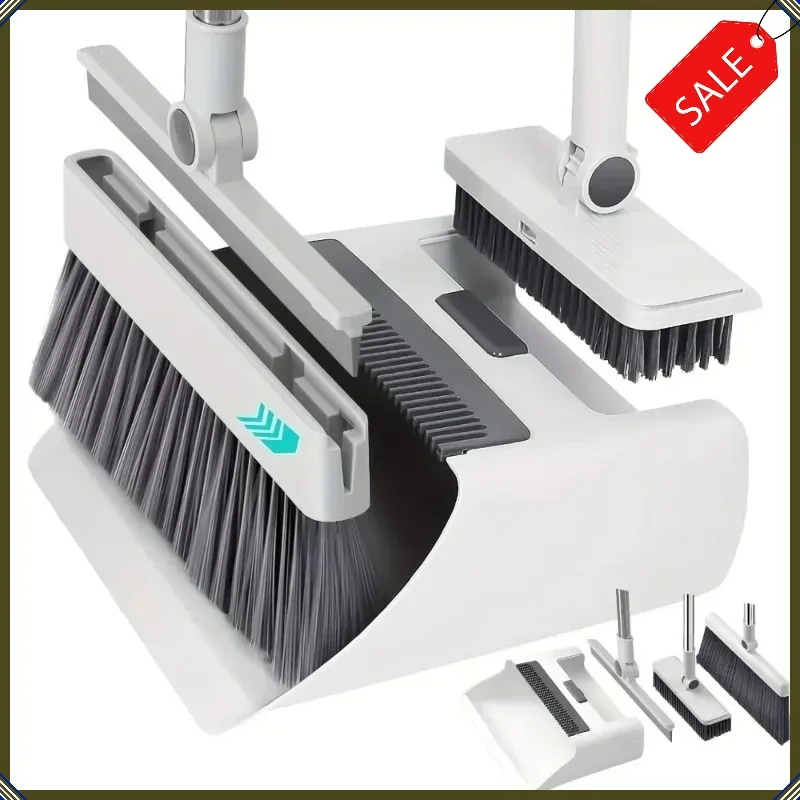 New Best Seller Upgraded 4 in 1 Broom Dustpan Set Hidden Squeegee Floor Brush for Glass Grease Stain Cleaning Home Office Use