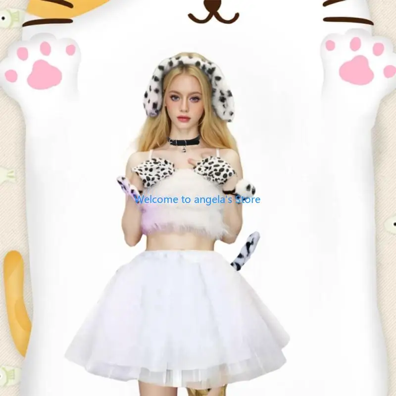 X4YC 4PCS DALMATIAN PUPPY KOSTUUM SETE HOOFDBAND TAIL BELLS KHOKERSTADE VOOR KINDEREN Halloween Christmas Animal Cosplay