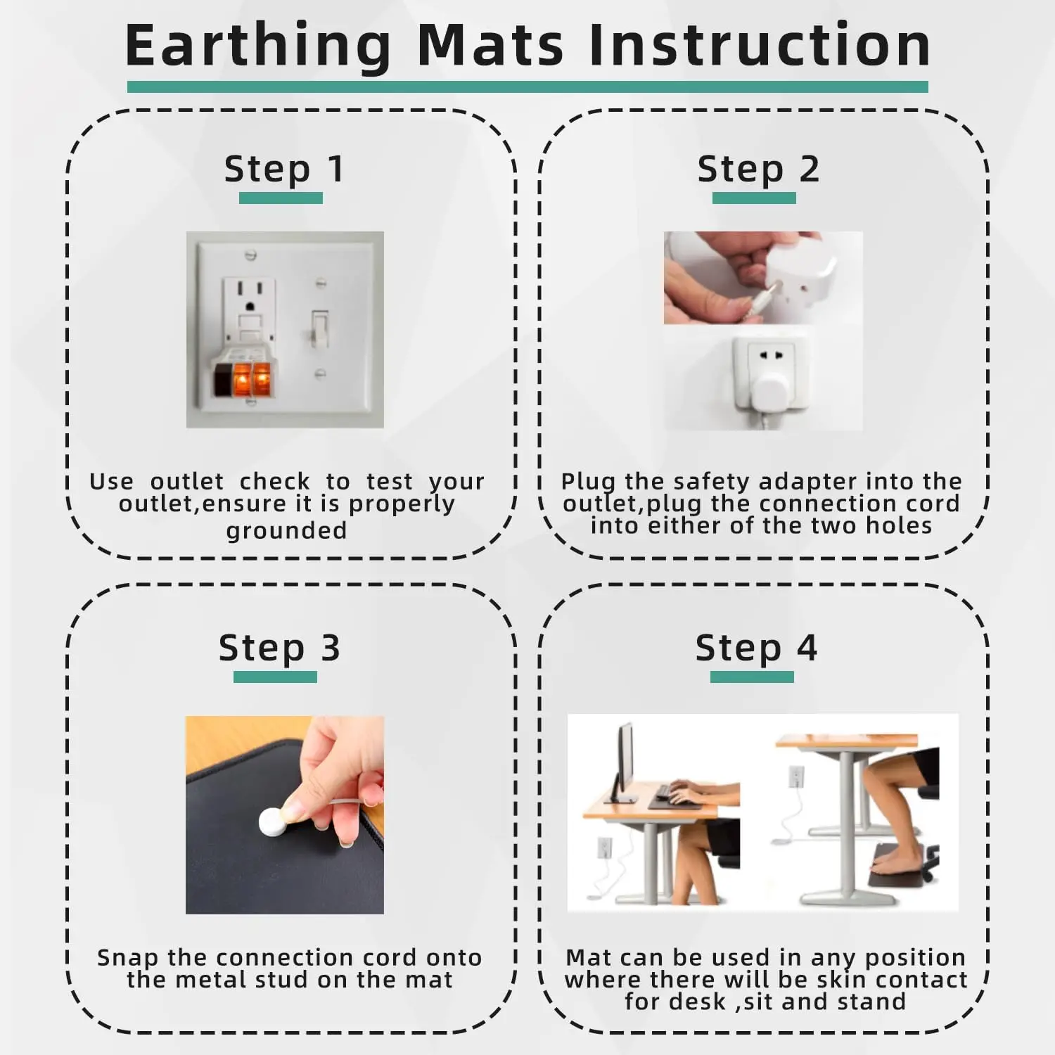 Grounding Mat Earth Foot 16ft Connection Cord Indoor Use Suitable for Desk Connects to Reduces Fatigue and Stress Improves Sleep