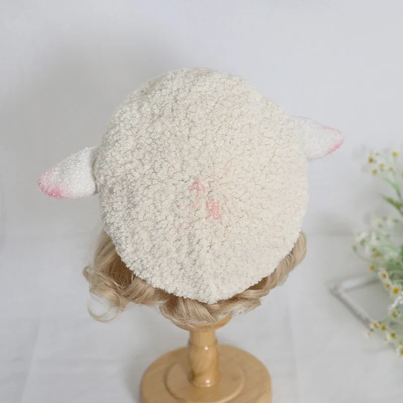 Lovely Beret Lolita Handmade Caps Cute Goat Ears Berets Autumn Winter Warm Wool felt beanies woman's hat