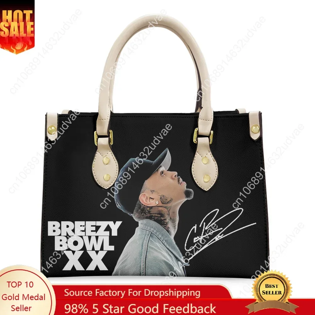 Chris Brown Tote Bag Purse Womens Mens High Quality Personalized Text Image PU Leather Handbag Commuter Shopping Gift Bags