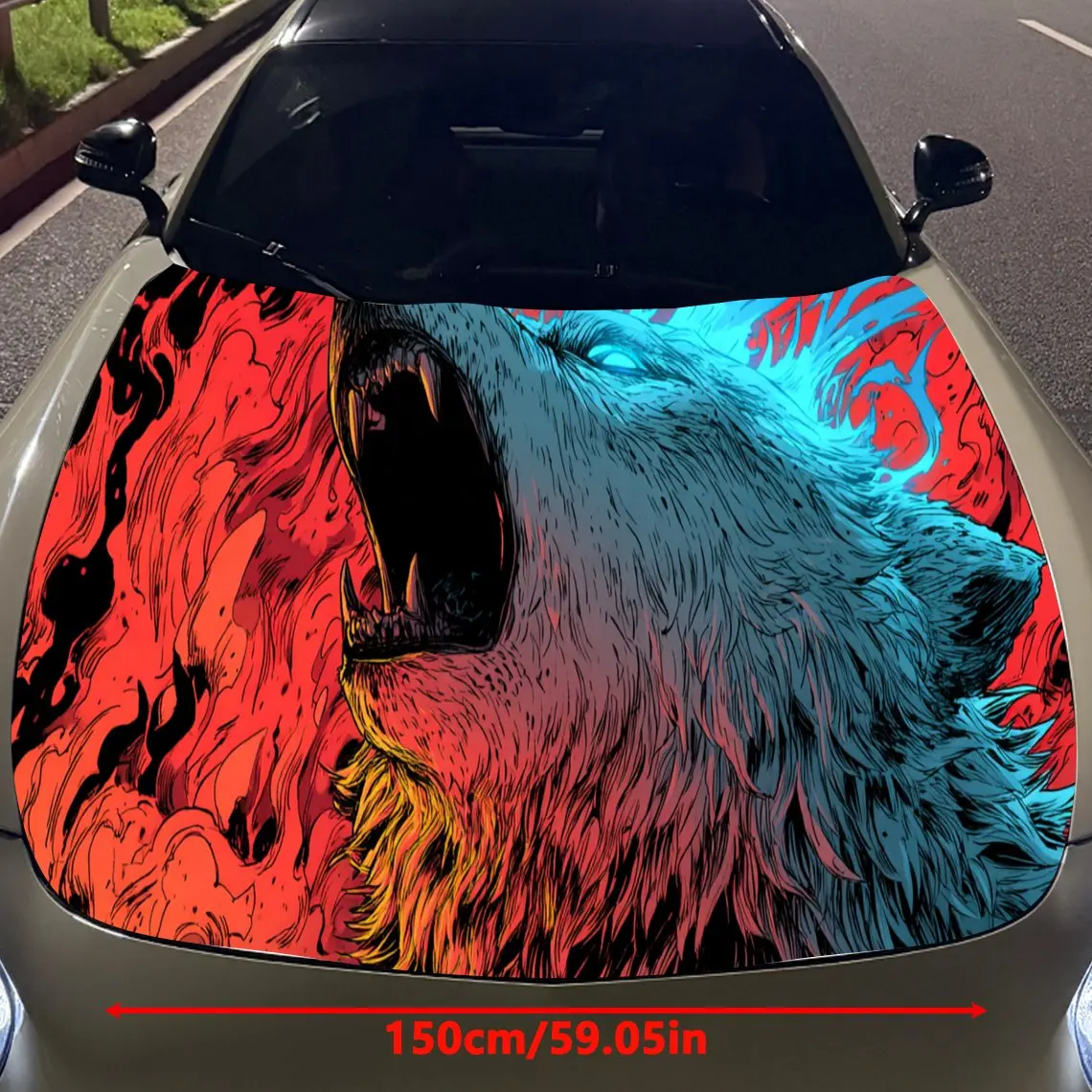 Cool Flame Wolf print,car hood stickers,PVC waterproof Self adhesive car hood sticker,car hood decoration protection stickers,Au