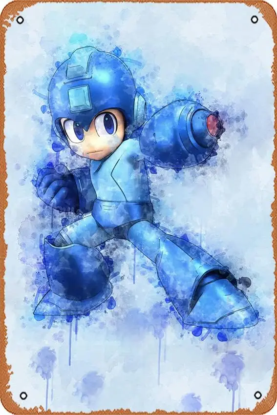 Megaman - Video Game Character - Poster - Canvas Print - Wooden Hanging Scroll Frame Retro Vintage Metal Plaque Sign Tin Sign fo