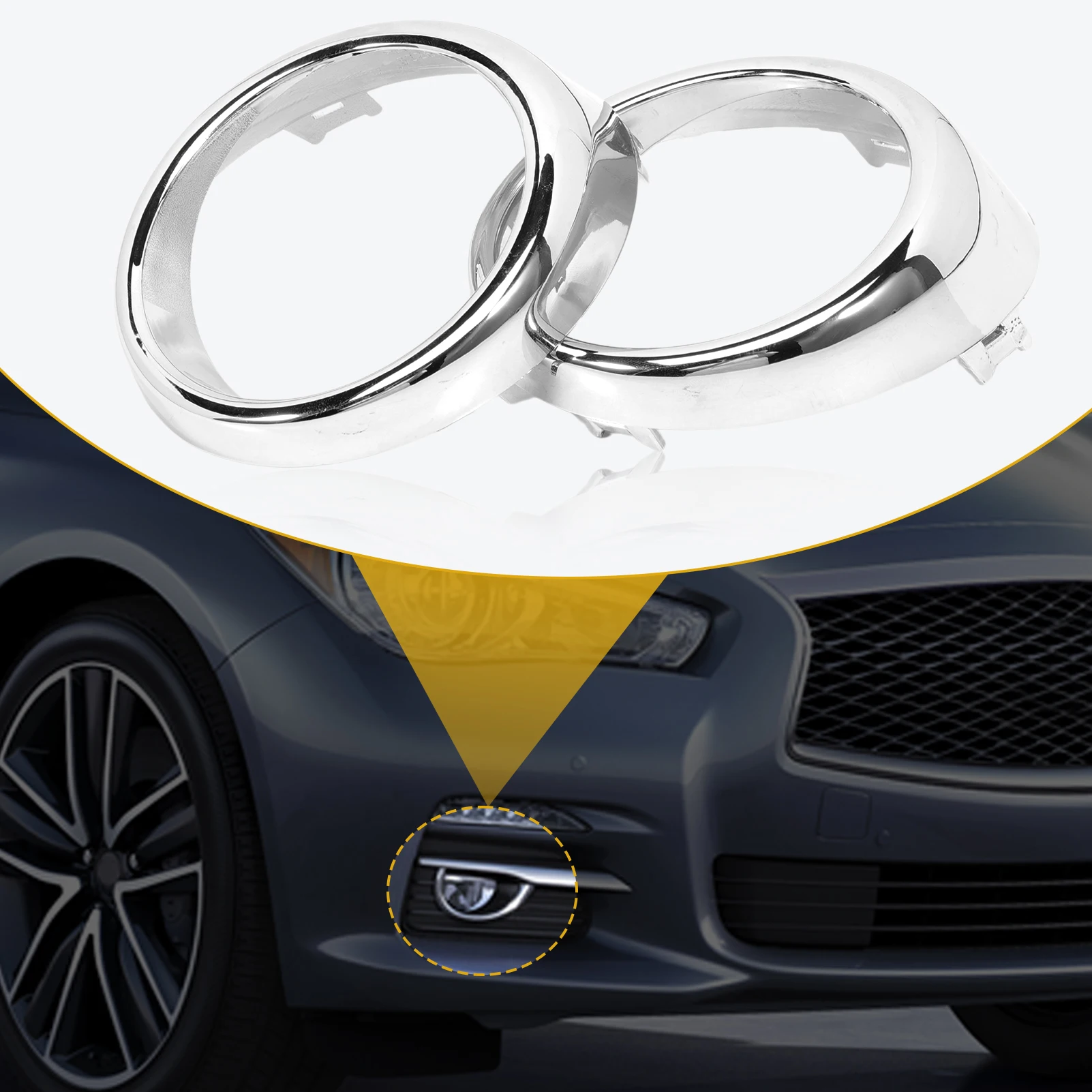 

1 Pair Left & Right Chrome Trim Bezel Ring Fog Lamp Compatible with 2010-2013 G37 2011-2013 M56 M37 2011-2012 G25 2014 Q70