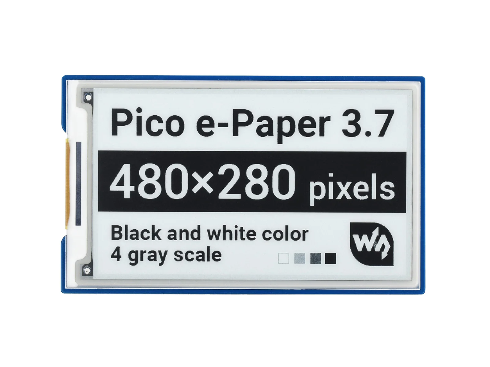 Pico-ePaper-3.7,3.7inch e-Paper E-Ink Display Module for Raspberry Pi Pico, 480×280 pixels, Black / White, SPI Interface