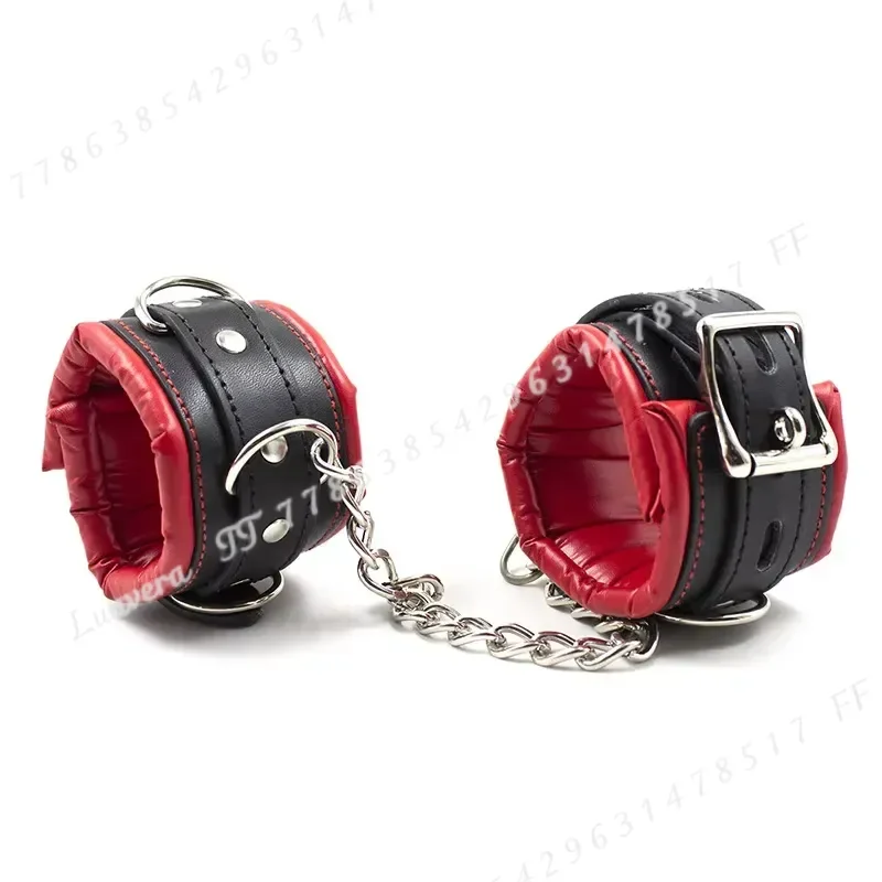 High Quality Soft Leather Sponge Metal Chain Handcuffs Ankle Cuffs BDSM Bondage Sex Toy Restraints for Women Exotic Lingerie view 3