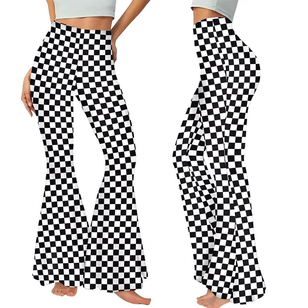 

Zawaland Slim Casual Fashion Flared Pants for Women Designer Check Printing Lady Halloween Cosplay Elegant High Waist Pants