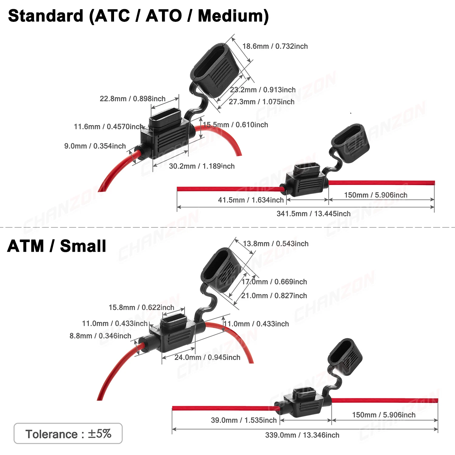 5pcs Auto Car Blade Inline Types ATC ATO Medium ATM Small Fuse Waterproof Holder Case Motor Tap Blow 12V 32V 12 14 16 AWG Wire