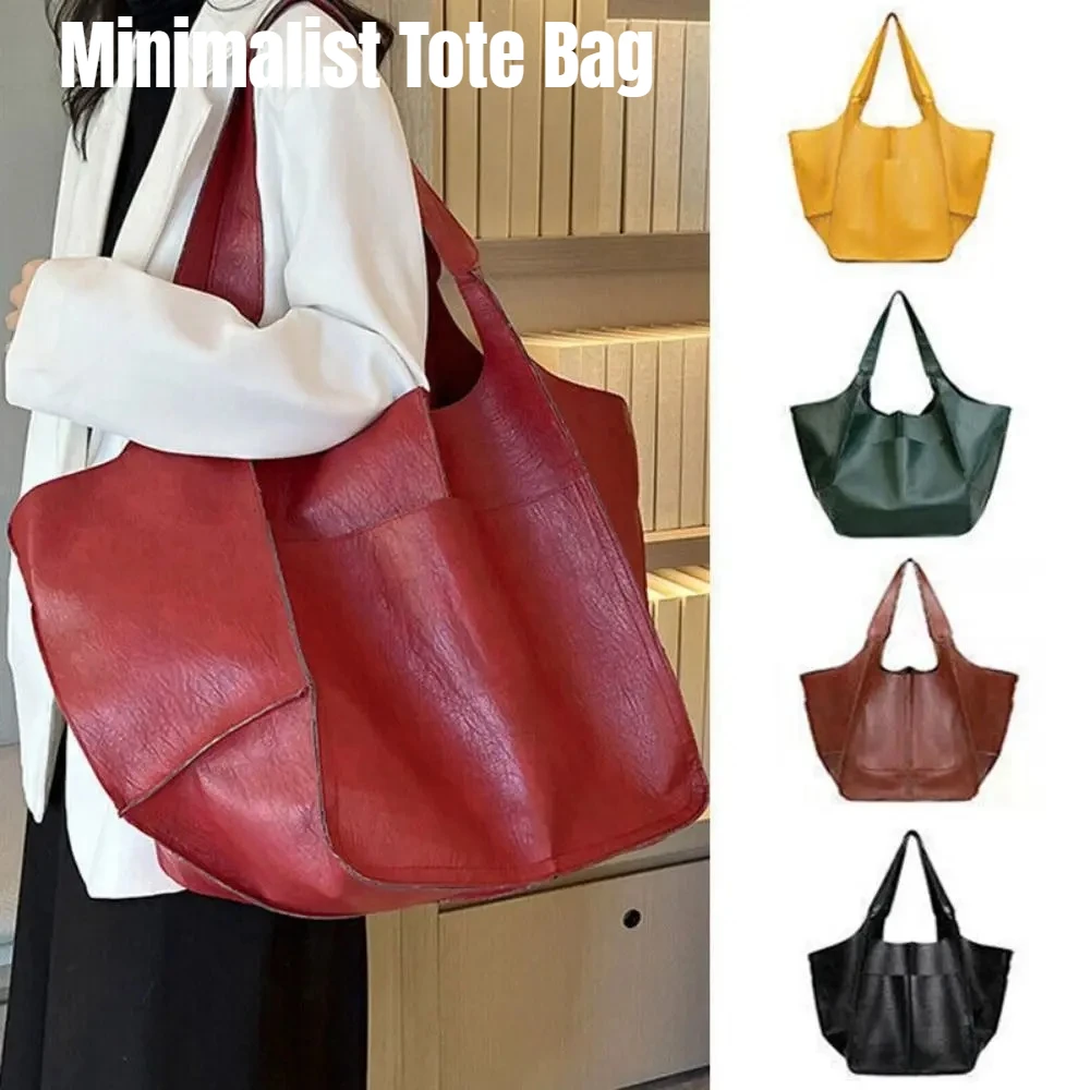Multifunctional PU Leather Tote Bag Solid Color Luxury Shoulder Bags High-capacity Vintage Crossbody Pouch Women