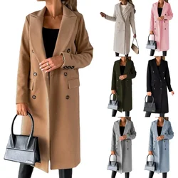 2024 autumn and winter new women's clothing long-sleeved lapel solid color double-breasted slim-fit coat coat