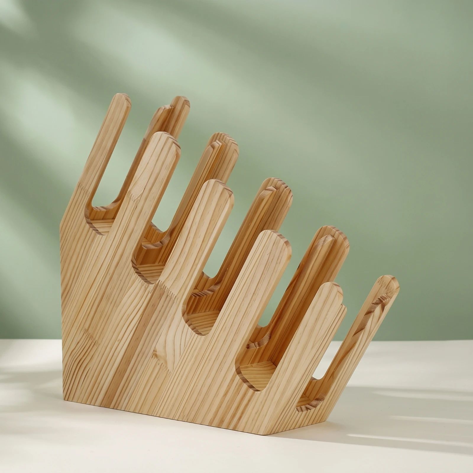 Cup Holder with Dividers Open-Frame Wooden Cup Holder Sleeve Dispenser Multi-Slot Space-Saving for Cafes, Drink Station