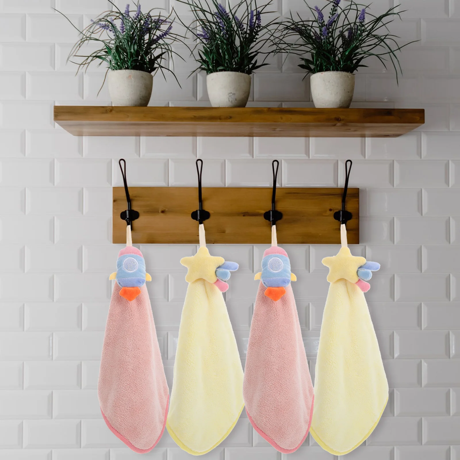 

2Pcs Hanging Coral Fleece Hand Towels Absorbent Fast Dry Hand Wiping Towels Portable Kitchen Bathroom Household