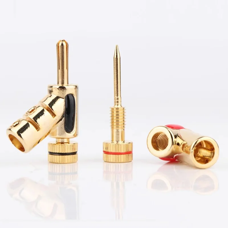 8Pcs/4Pairs Banana Plug Hi-End Copper For 4mm Head Self-Locking Speaker Connector Audio Amplifier Y-Shaped Gun Type Adapter Gold