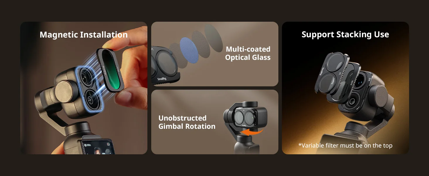 SmallRig Split-Filter-Set für DJI Osmo Pocket 4P mit ND16 / ND64 / ND256 / CPL Filterbasis mit Mehrschichtbeschichtungen -6476 – Detail 4