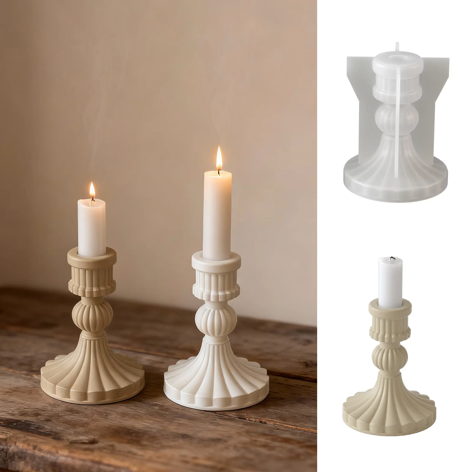 Striped European Candle Stand Silicone Clay Mold - Multi functional Board Mold for Resin, Concrete, Gypsum Candle Stand