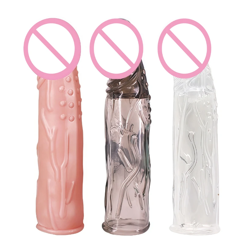 Funda extensora de pene de 18cm, condones reutilizables, anillos para retrasar la eyaculación, masajeador de próstata, Juguetes sexuales para hombres, productos sexuales