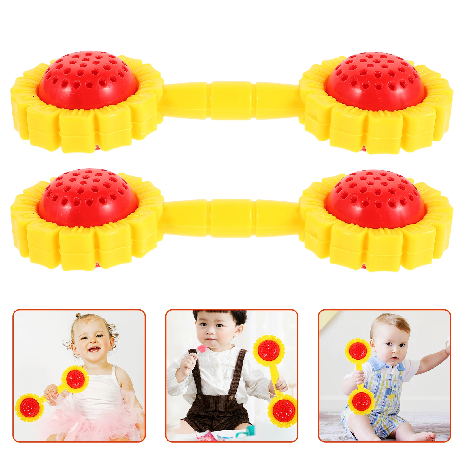 

2 Pcs Sunflower Dumbbells Baby Hand Shaker Rattles Soothing Plaything