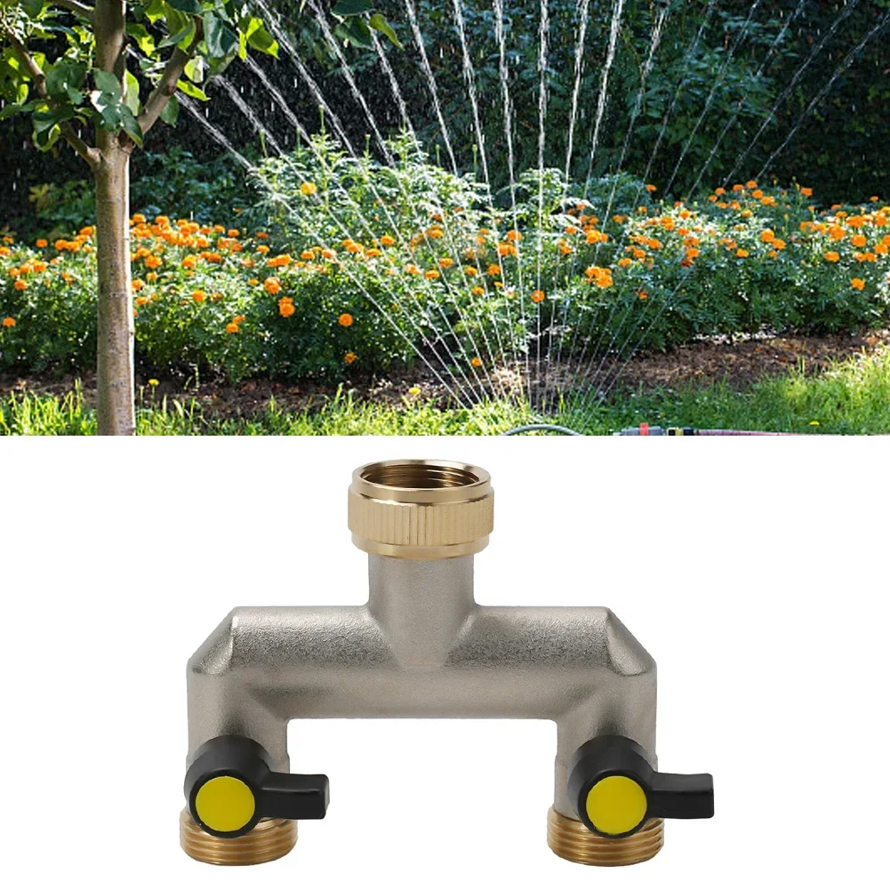 

Water Pipe Connector Brass Tap Splitter 3/4 Inch Brass Connection Tap Splitter With 2 Valves Lawns Watering Equipment