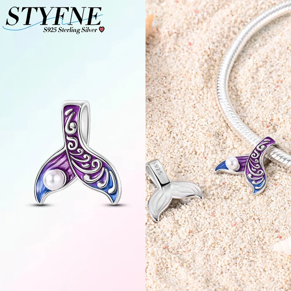 

Оригинальные подвески из серебра 925 пробы, мечтательные фиолетово-синие жемчужные бусины «рыбий хвост» подходят для браслетов Plata 925 для женщин, изготовление ювелирных изделий, изысканные подарки