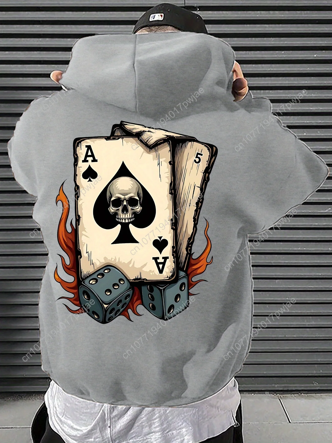 Moletom com capuz masculino com estampa de cartão de pôquer, suéter com capuz de ajuste regular para noites de pôquer, streetwe casual para todas as estações