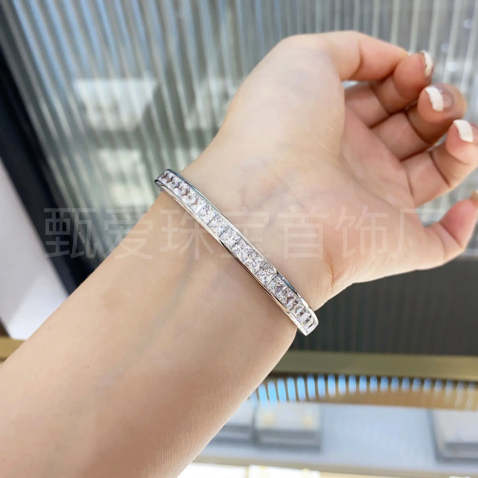Light Luxury Temperament 925 Silver Full Diamond Princess Square Diamond Bracelet Women's Senior Sense Anti-real Diamond Full St