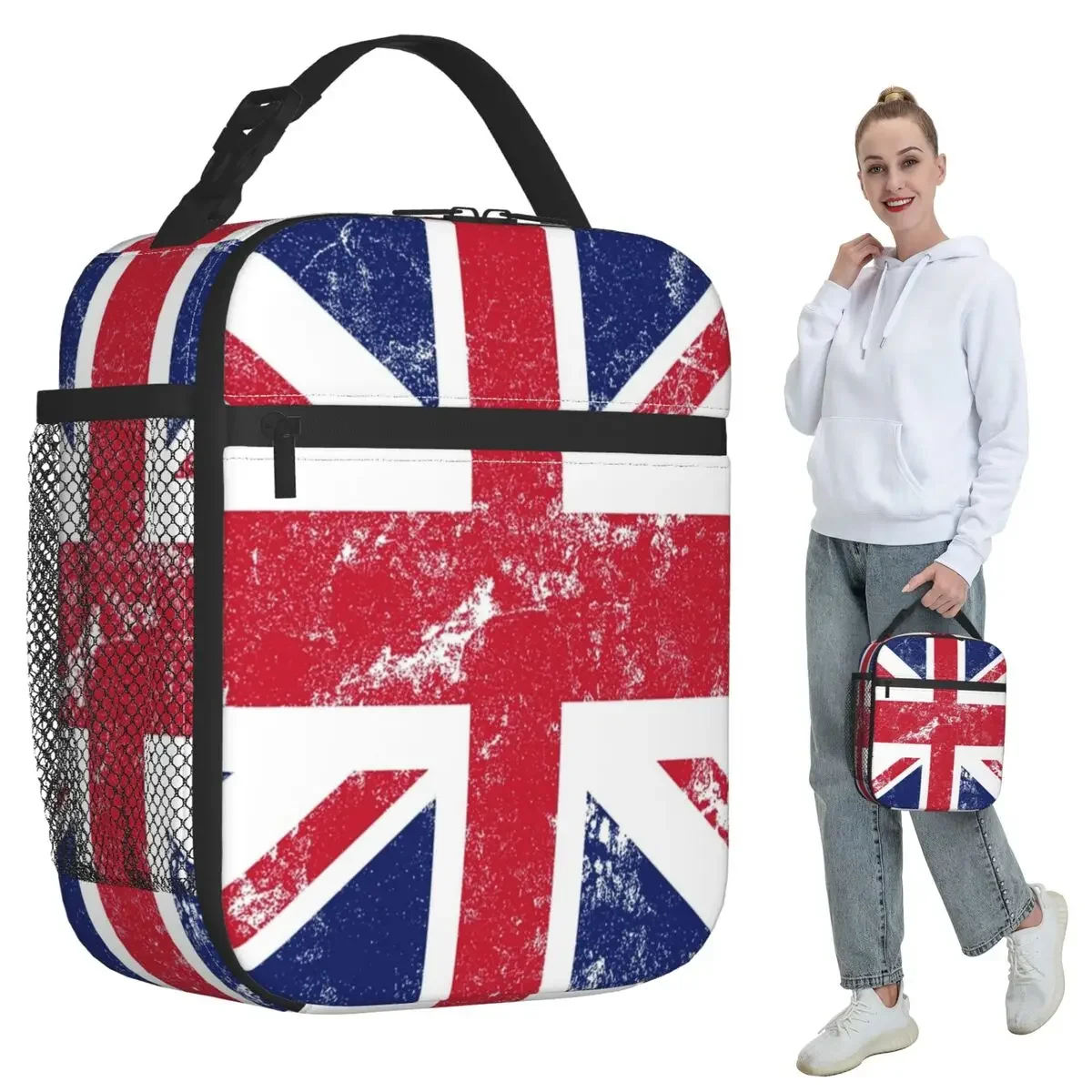 Distressed Union Jack Flag Insulated Lunch Bag for Kids School Cooler Thermal Food Box Tote Leakproof Lunch Boxes Container