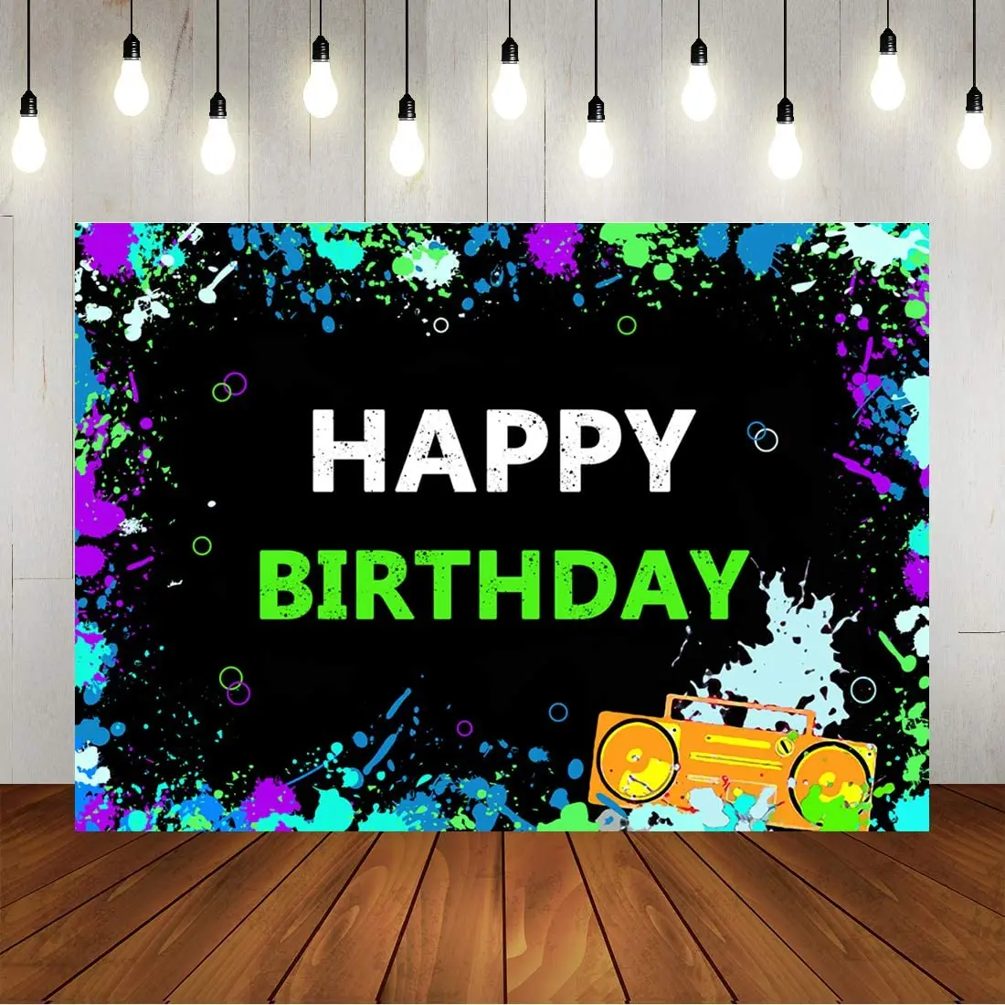 

Glow Neon Backdrop In The Dark Disco Dance Hip Hop Happy Birthday Background Colorful Let's Glow Splatter Laser Ray Decorations