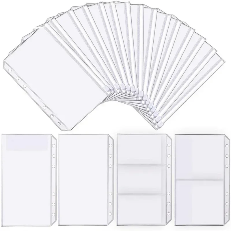 5Pcs\set PVC Loose Leaf Notebook Binder Pockets Transparent Documents Holder File Organizer Zipper Binder Pouches for Notebook