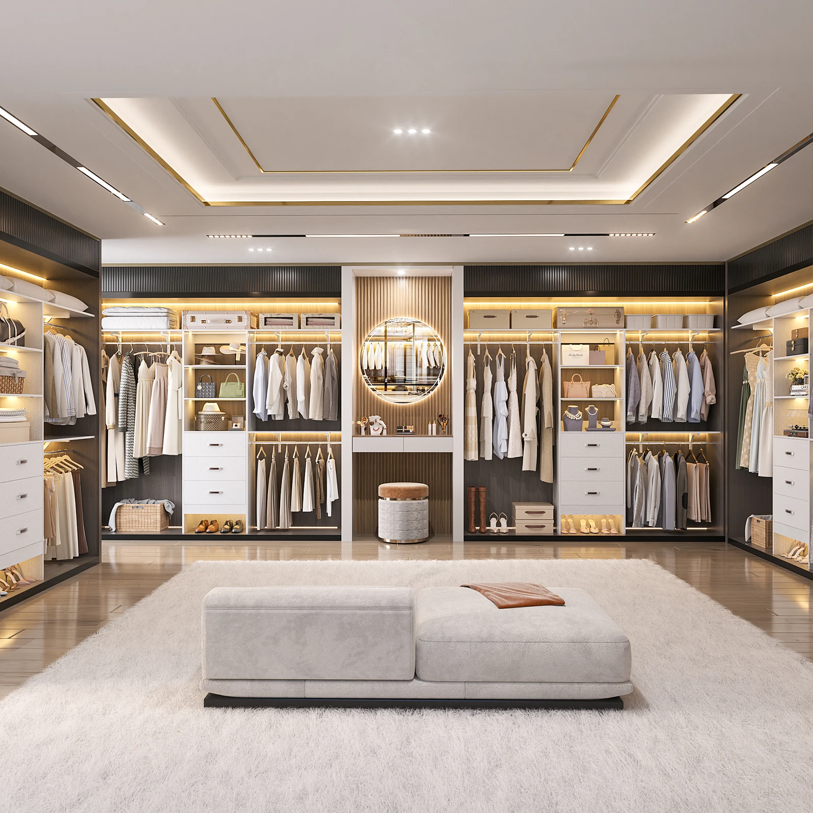 نظام خزانة عالي التحمل مقاس 96 بوصة مع 3 أدراج وأبراج رفوف، منظم خزانة المشي، رف ملابس مع قضبان تعليق #5