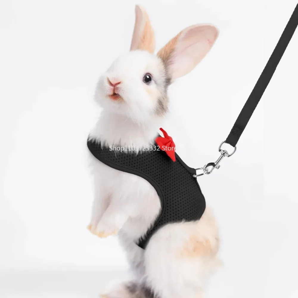 Cute Bow Rabbit Harness Soft Mesh Small Pet No Pull Comfort Padded Vest for Bunny Guinea Pigs Squirrels and Other Small Animal
