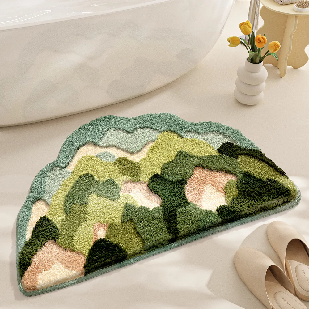 

Inyahome Moss Rug for Bathroom 3D Shag Rug for Kids Bedroom Non Slip Bath Mat Washable Absorbent Shower Bathtub Floor Area Mats