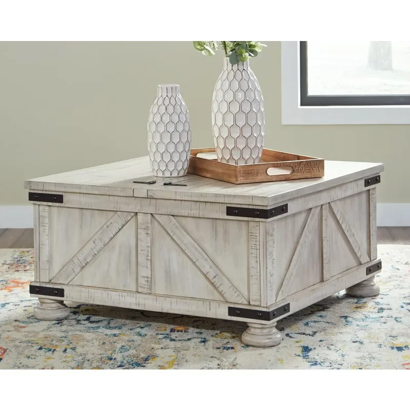 Casual Cocktail Table with Storage, Whitewash Coffee Table