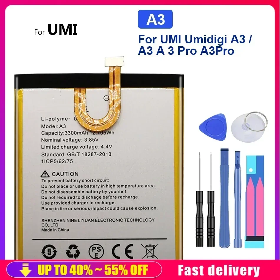 Rechargeable Mobile Phone Batteries 3300mAh For UMI Umidigi A3 / A3 Pro A3Pro Rechargeable Cell Phone Portable Battery