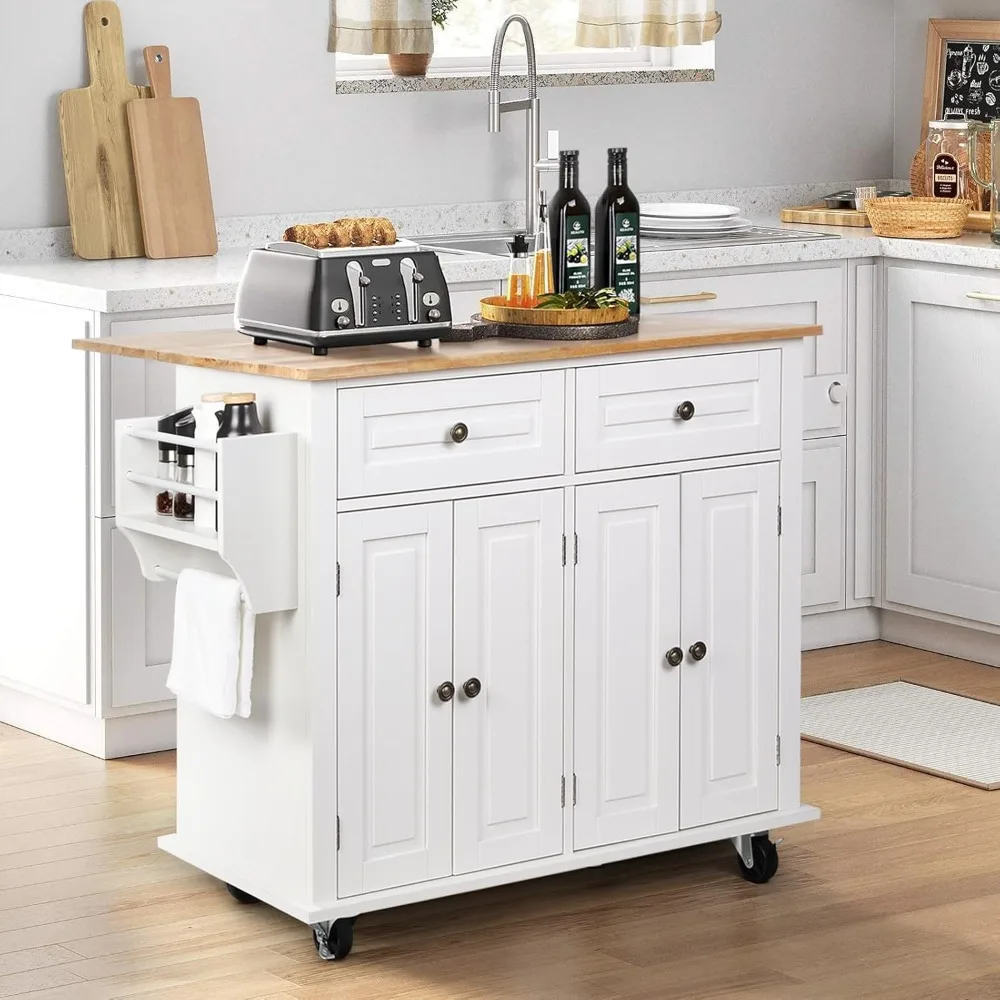 

43 W Kitchen Island with Drop Leaf, Rolling Kitchen Island with Drawers, Portable Island Kitchen with Storage
