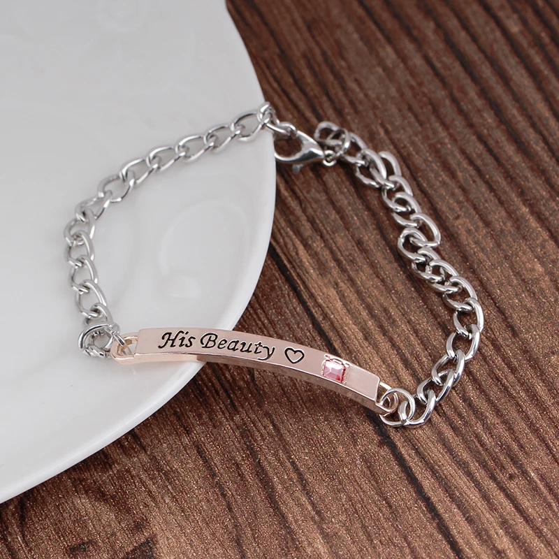 سوار ربط حروف للنساء ، مجوهرات الأزواج للعشاق ، الزوجة والصديق ، الذهب الأسود والوردي ، جماله ووحشها #3