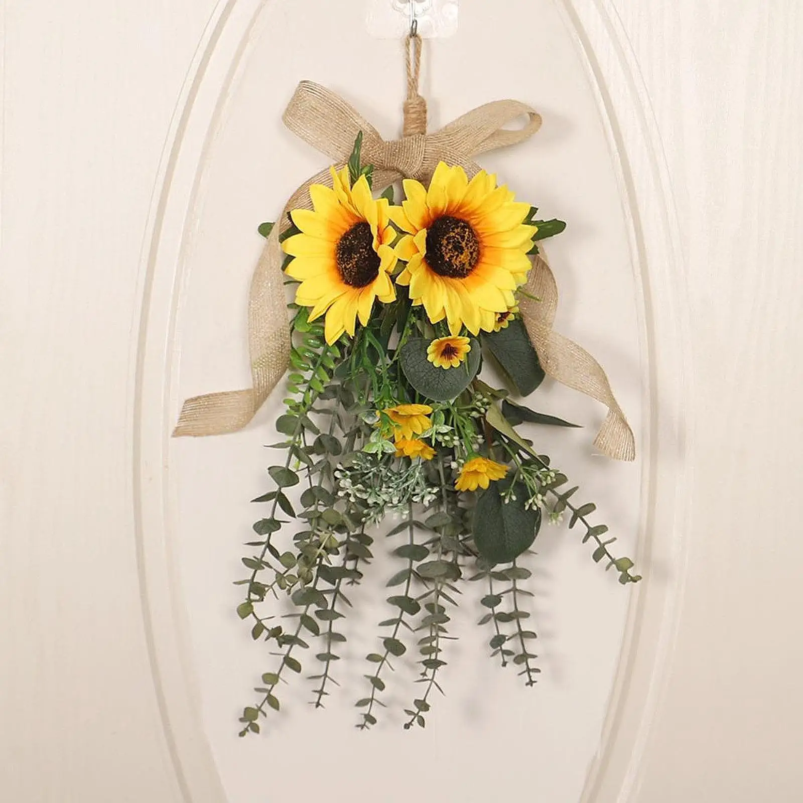 

Artificial Sunflower Swag Floral Swag Simple Garland Wall Art with Green Leaves Lifelike for Holiday Festival Garden Home