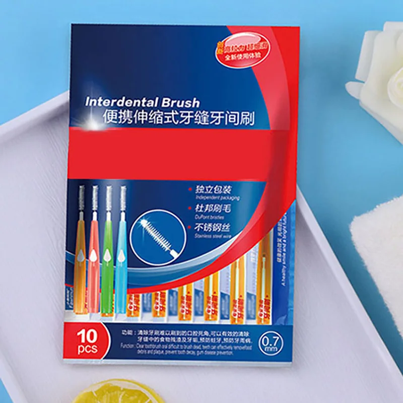 10 قطعة/المجموعة 0.6/0.7/0.8/1/1.2 مللي متر انتر فرشاة أسنان تلسكوبي أنا على شكل الفم انتر فرشاة أسنان es ، نظافة الفم تنظيف فرشاة أسنان