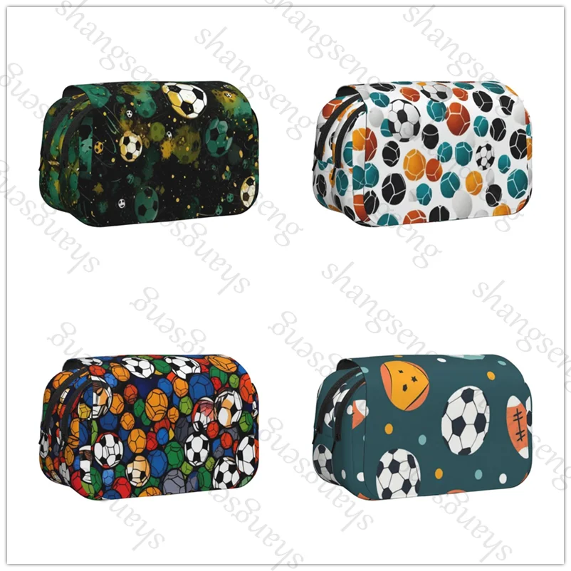 

Pencil Box Double Flip Pencil Box School Supplies Children's Pencil Box Storage Cosmetic Bag Student Gift Football printing