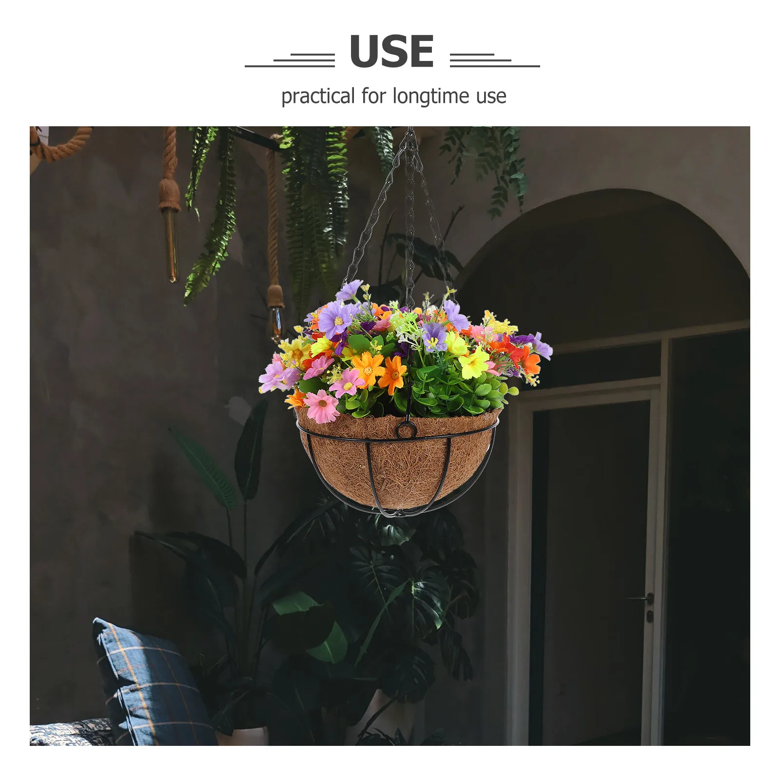 

Coconut Palm Artificial Baskets Plants Decor Garden Pendant Hanging Basket Outdoor Artificial Hanging Baskets Indoor