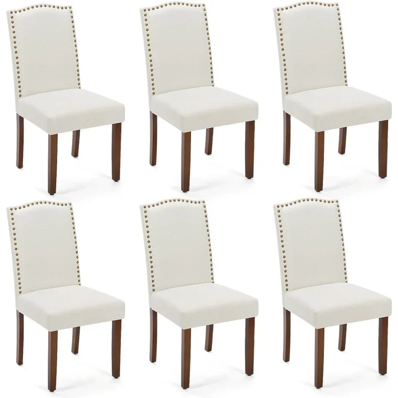 

Set of 6 Modern Upholstered Fabric Dining Nailhead Trim and Wood Legs, Mid-Century Accent Dinner Chair for Living Room, Kitchen,