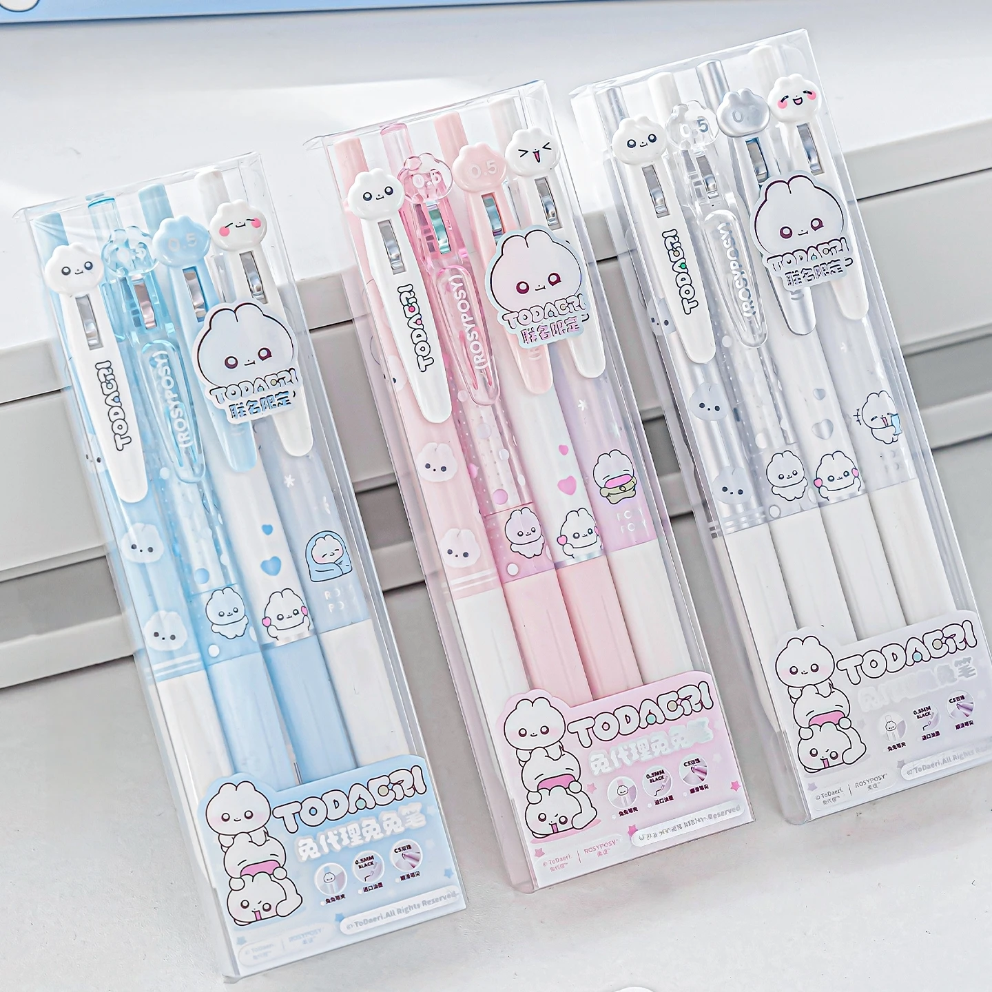 4pcs Soft Bunny Gel Pens Set Cute Cartoon Rabbit Pink Blue 0.5mm Black Color Ink for Writing Office School A3101