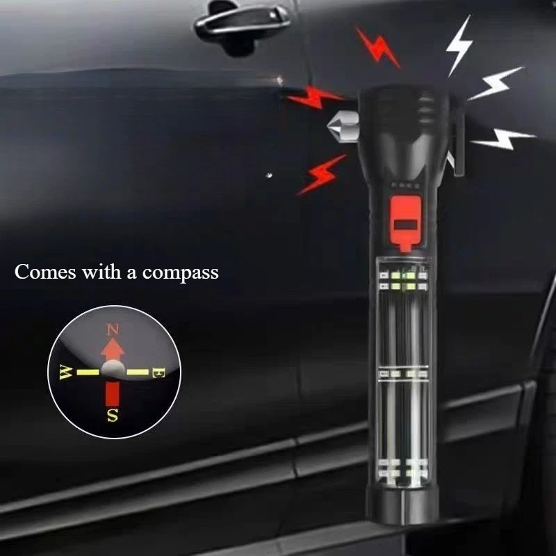 High Brightness Window-Breaking Safety Hammer Emergency Escape Multifunctional Car Flashlight LED Solar Outdoor Emergency Light