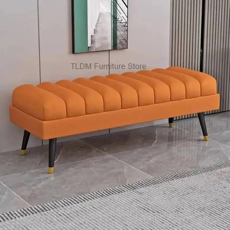 Minimalist Modern Style Bedroom Legs Bench Channel Tufted Entryway Upholstered Ottoman with Metal End of Bed Seat