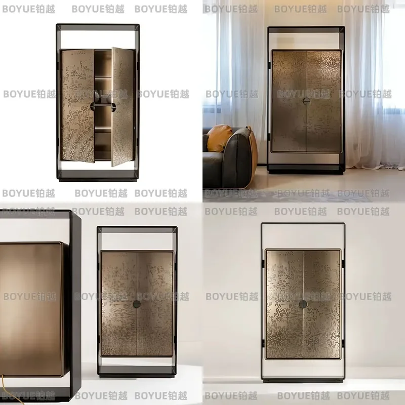 Modern Italian Luxury Wine Cabinet Stainless Steel Wall Mounted Display Shelf High End Living Room Storage Rack Creative Home
