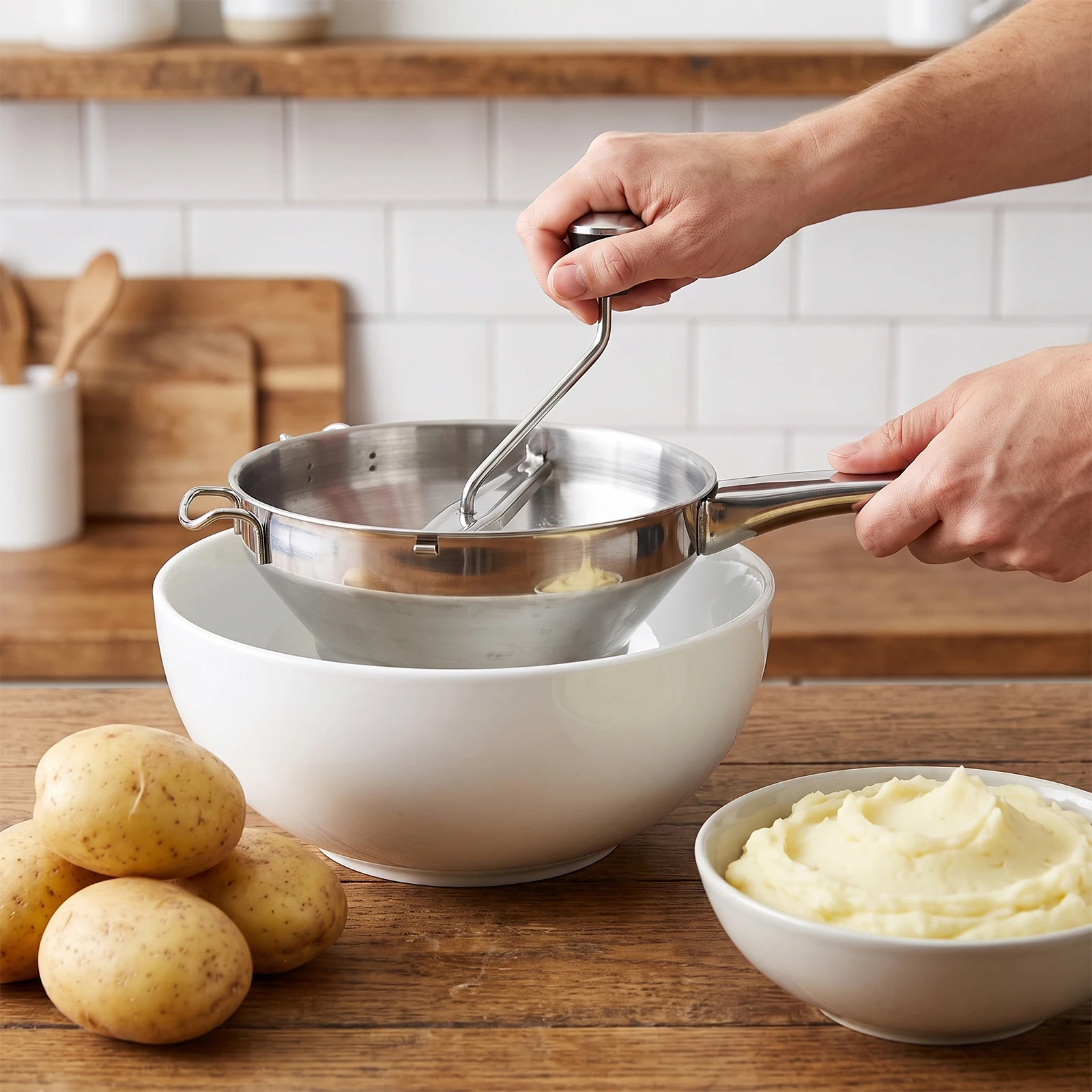 Rotary Hand Press Potato Masher Stainless Steel Manual Food Mill Loaded Vegetable Puree Maker Tool