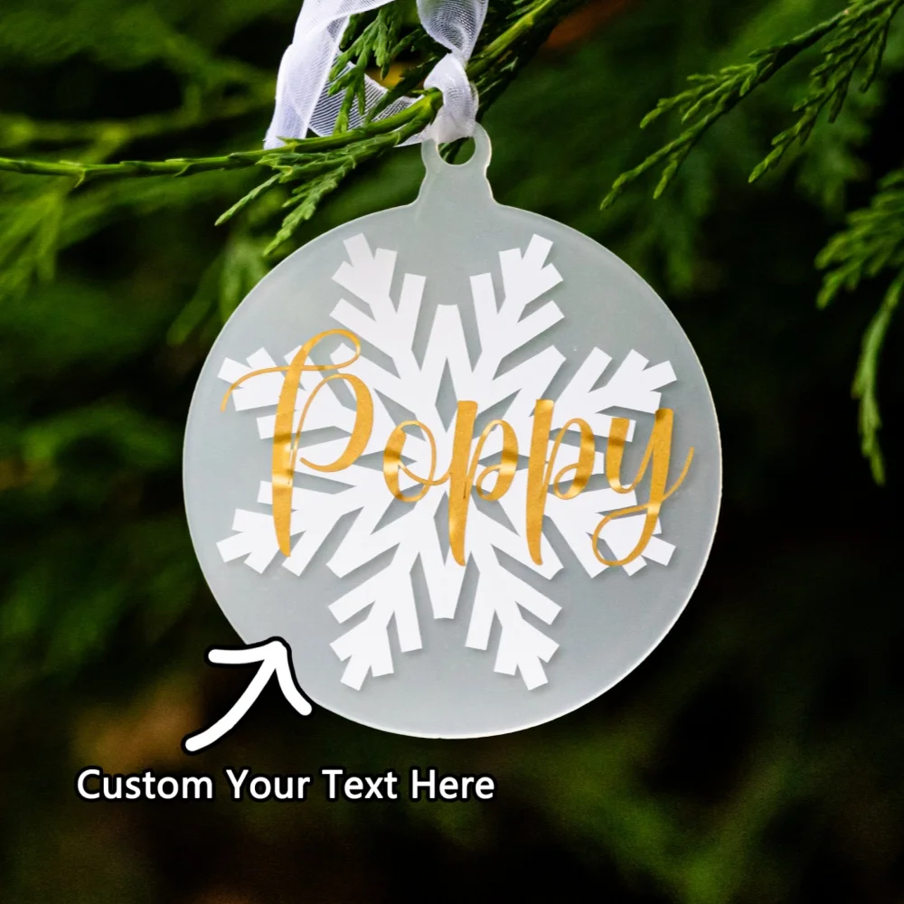 Round Christmas Ornament with Snowflake Center, Personalized Text Decoration, Custom Holiday Hanging Ornament for Festive Cheer