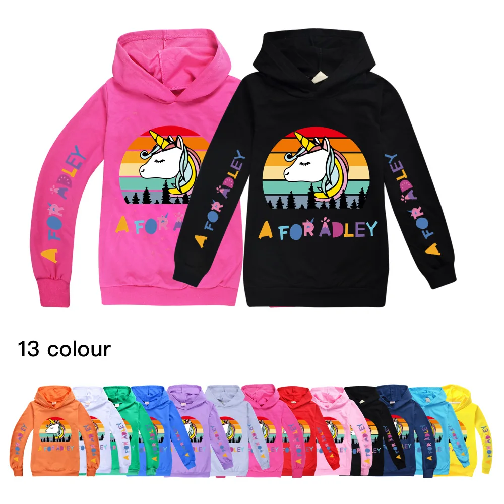 

New A for Adley Girls Hoodies Sweatshirt Children Long Sleeve Cartoon Printing Cartoon Baby Boy Tshirt Autumn Coats Kids Clothes