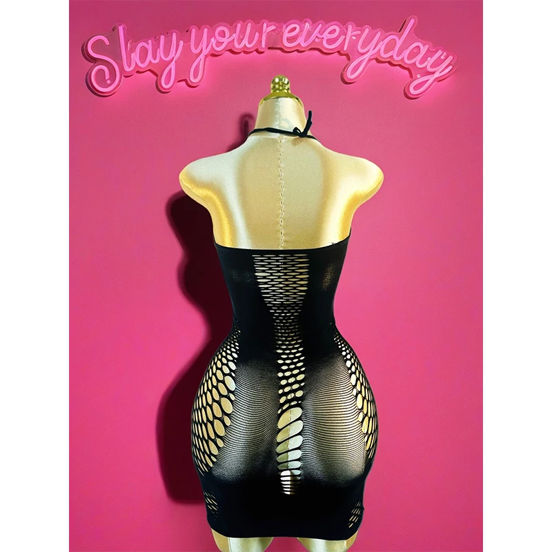 1PC Women Sexy Lingerie Sexy Fishnet Cover Up For Valentine's Day Without Bikini Hollow Out Bodycon Dress DS009