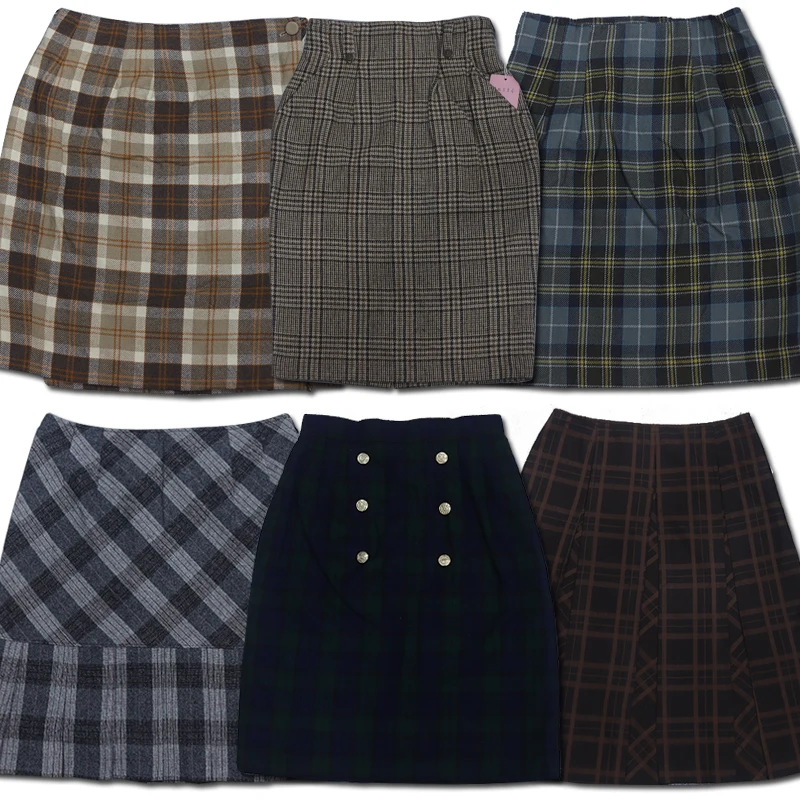 

Винтажная клетчатая юбка трапециевидной формы с высокой талией, шерстяная облегающая юбка прямого кроя для колледжа, юбка для женщин, осень 2025